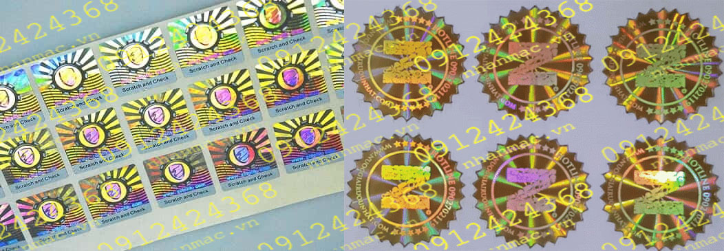 LTN19- Labels tem nhãn mác Decal làm từ Decal nhựa 7 màu Hologram được sử dụng công nghệ in khắc Lazer ép khuôn