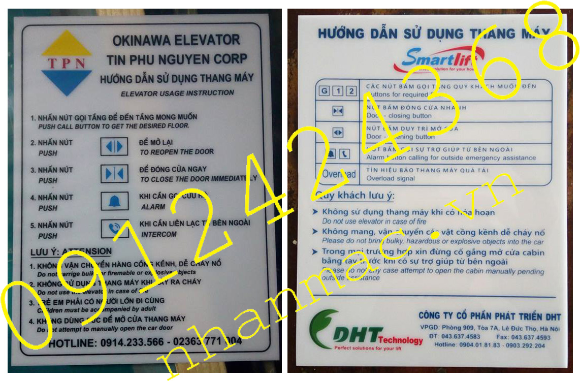 B9-Biển bảng chỉ dẫn- hướng dẫn sử dụng thang máy in mica