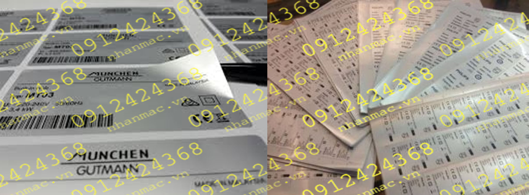 DNC12- Labels tem nhãn mác in trên decal nhôm nhũ thiếc xi bạc in ấn theo phương pháp in kĩ thuật số