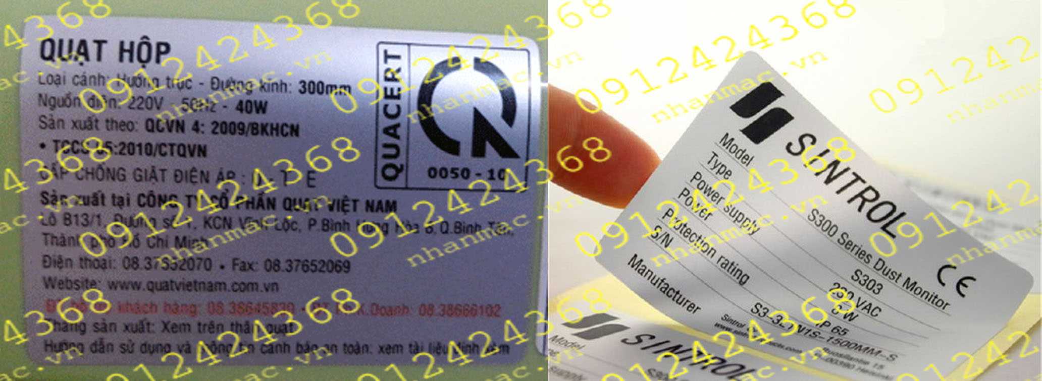 DNC6- Labels tem nhãn mác in trên decal nhôm nhũ thiếc xi bạc được làm nhãn mác thông số-CP
