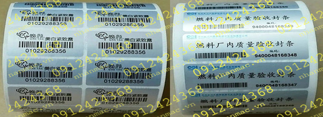 DNC9- Labels tem nhãn mác in trên decal nhôm nhũ thiếc xi bạc in ấn theo phương pháp Plexo