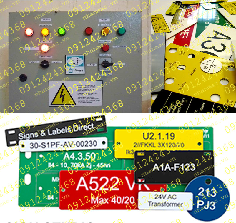 NMC3- Tem nhựa mica làm nhãn mác tag name plate bảng điều khiển tủ điện khi gắn lên sản phẩm tủ bảng điện