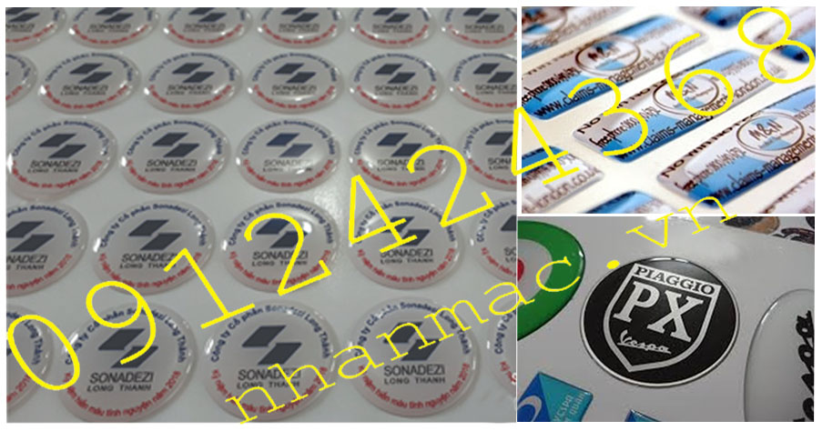 TE20-Tem nhãn mác logo nhựa dẻo phủ keo nổi thủy tinh Epoxy được sản xuất với mọi số lượng đơn chiếc lớn nhỏ