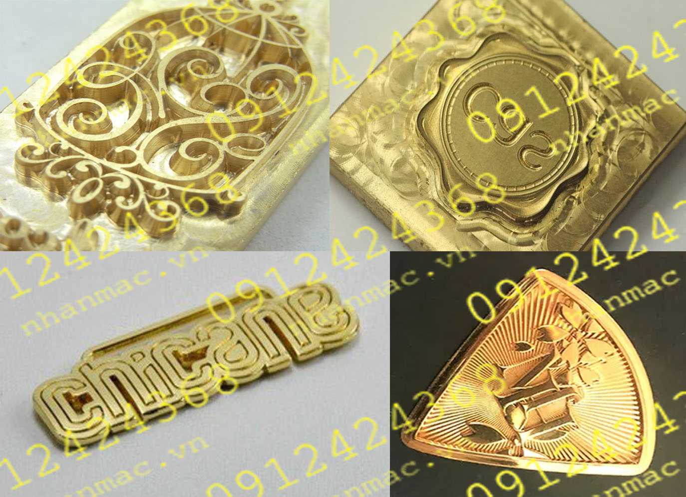 TKP14- Tem nhãn mác Logo kim loại phay nổi CNC làm từ tấm đồng có sắc vàng đặc trưng-CP