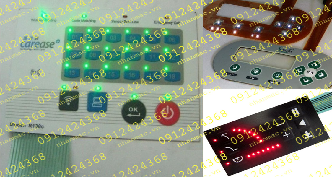 TMB17- - Tem nhãn mác Decal mạch dẻo in mực nano bạc làm modul phím nhấn hệ điều khiển có dán thêm LED có thể sử dụng nhiều loại LED màu