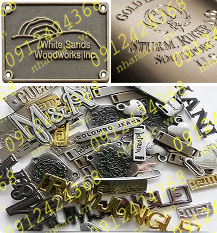 TNK1- Tem nhôm đồng inox kim loại làm nhãn mác Logo họa tiết dập chìm ép nổi được làm từ các VL kim loại như đồng nhôm inox