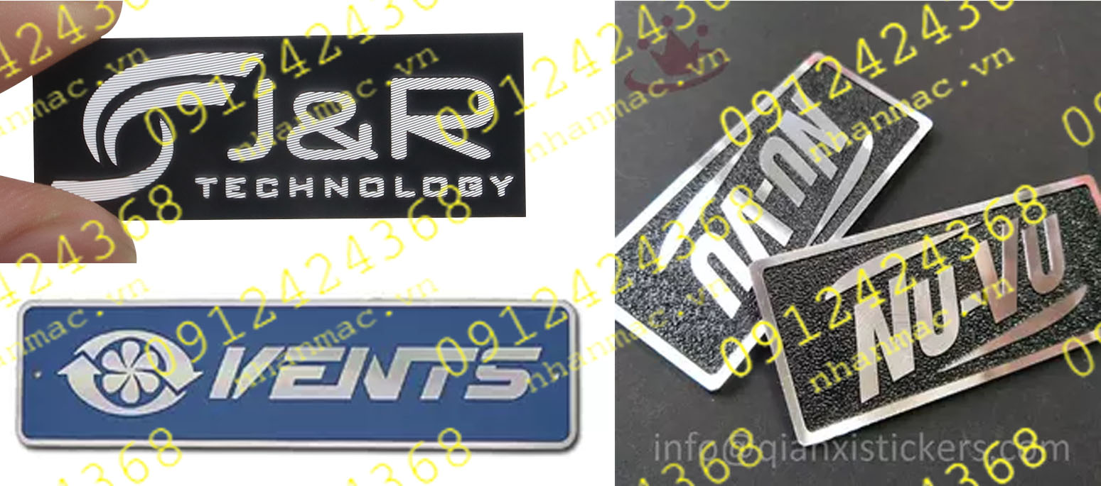 TNN19- Tem nhôm làm logo nhãn mác tag name plate máy móc thiết bị ép nổi phay vân xước
