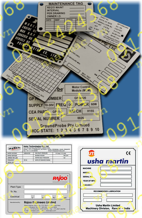 TNN26- Tem nhôm làm logo nhãn mác tag name plate máy móc thiết bị ghi thông số động cơ